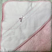 cape de bain rose et blanche