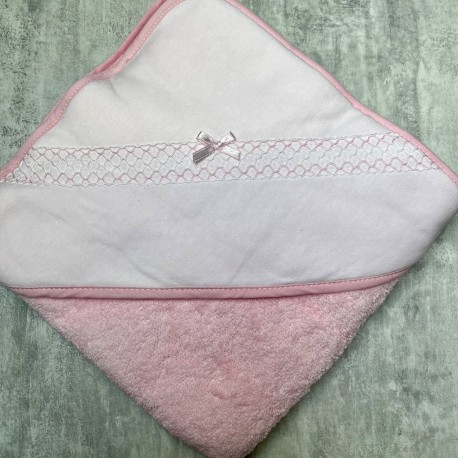 cape de bain rose et blanche